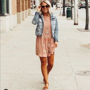 Floral print embroidered dress